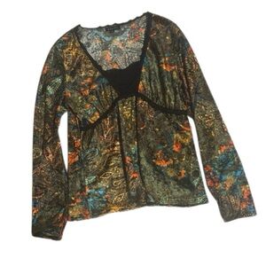 Panitti Y2K Blouse Sheer Lace Boho earthy girl Women's medium VTG Style